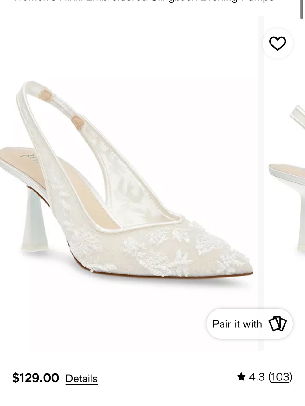 Betsey Johnson White Embroidered Slingback Heel